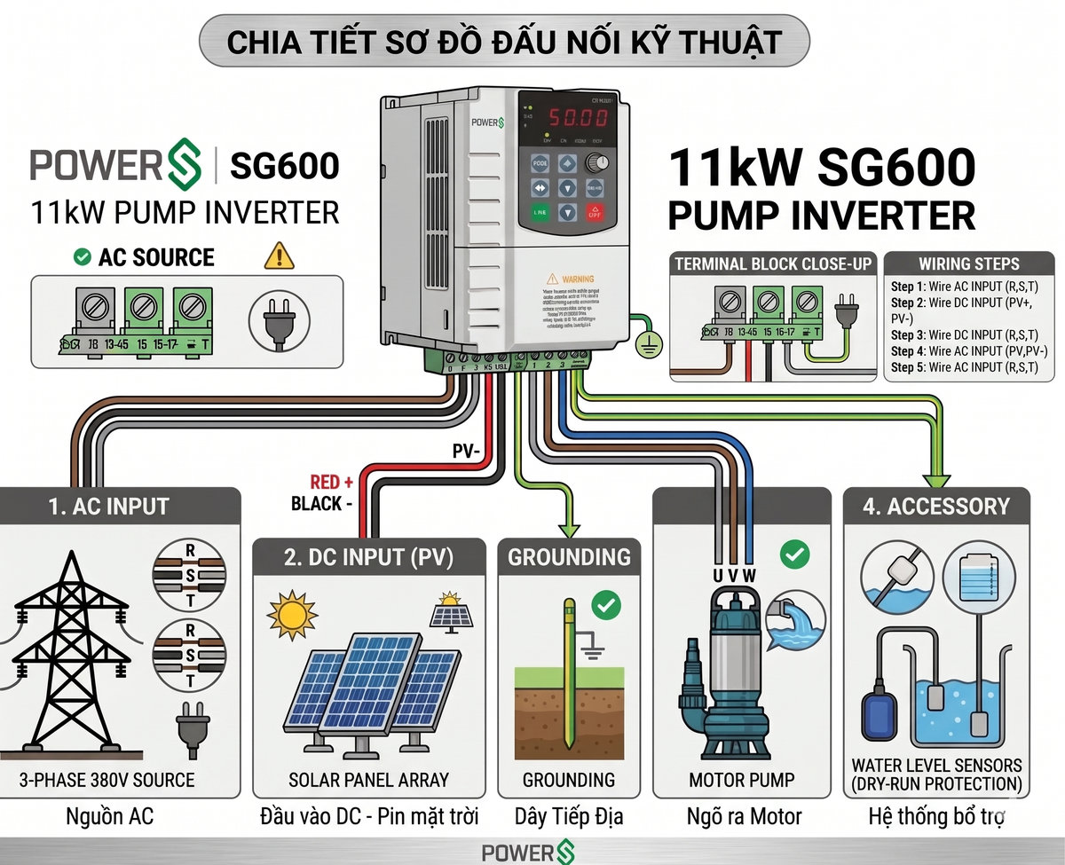 Biến tần bơm 11kW PowerS SG600 thông minh