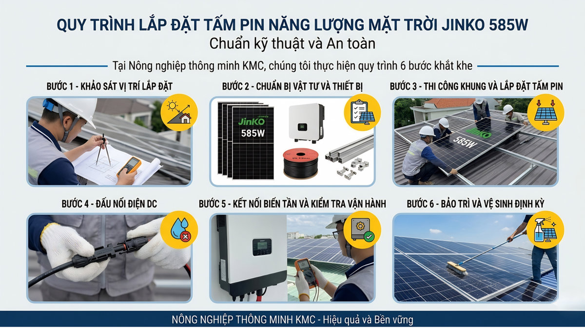 cách lắp đặt tấm pin năng lượng mặt trời Jinko 585W