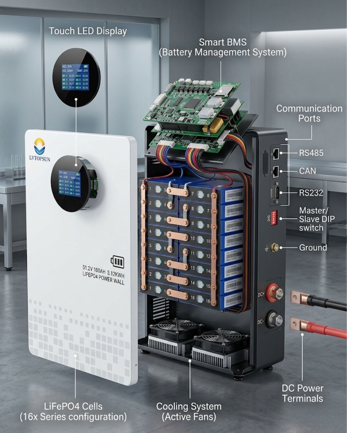 cấu tạo pin lưu trữ điện mặt trời lithium LVTOPSUN 5.12Kwh