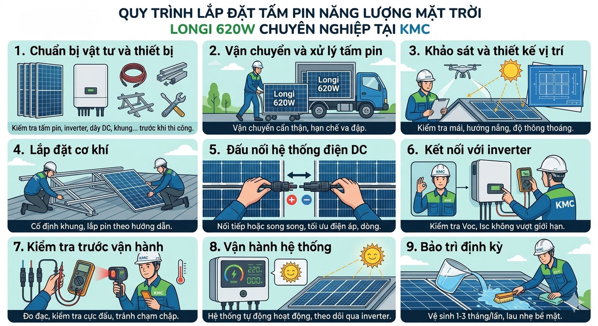 Tấm pin năng lượng mặt trời Longi 620W chất lượng